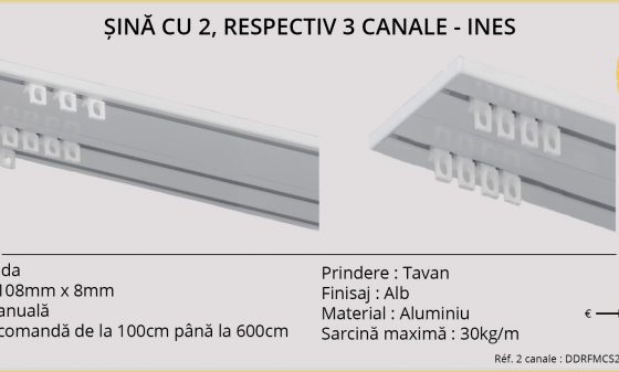 Sina cu 2, respectiv 3 canale - INES, din Olanda, cu actionare manuala, prindere in tavan, material aluminiu