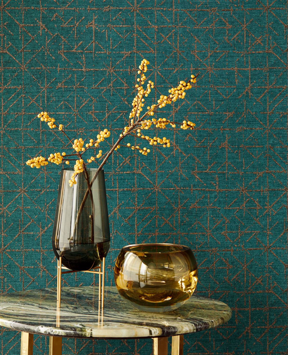 Tapet geometric verde smarald – living modern – București