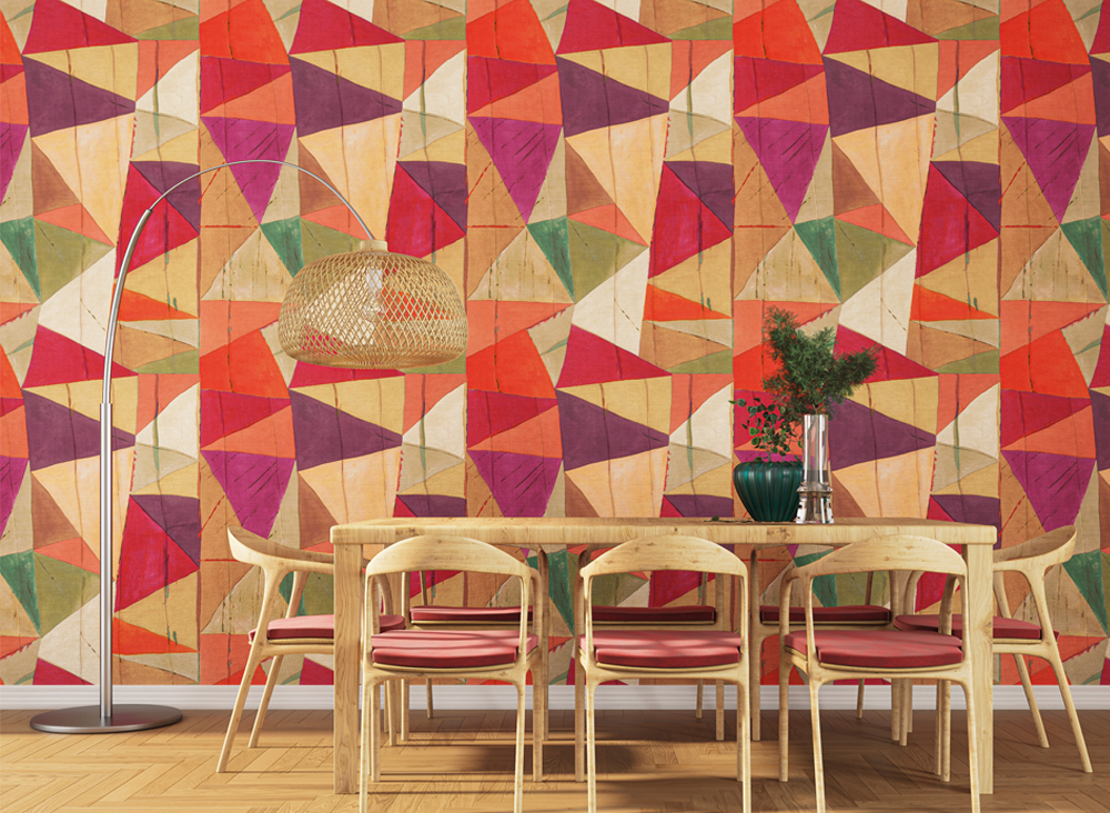 Tapet geometric multicolor – design artistic pentru living