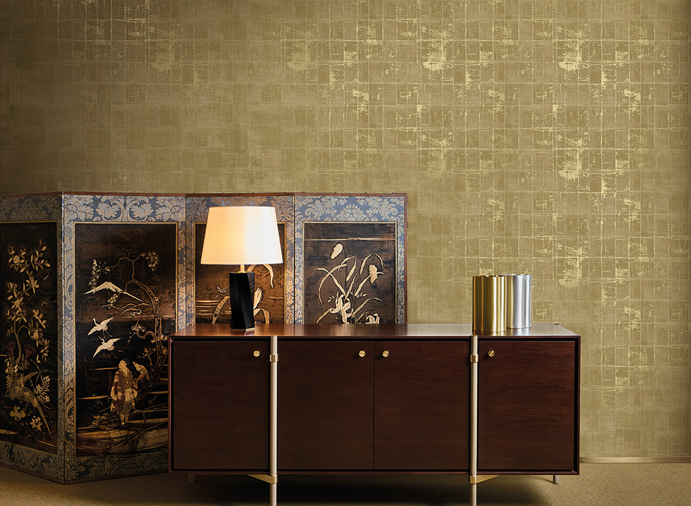 Tapet geometric auriu – living luxos – showroom București