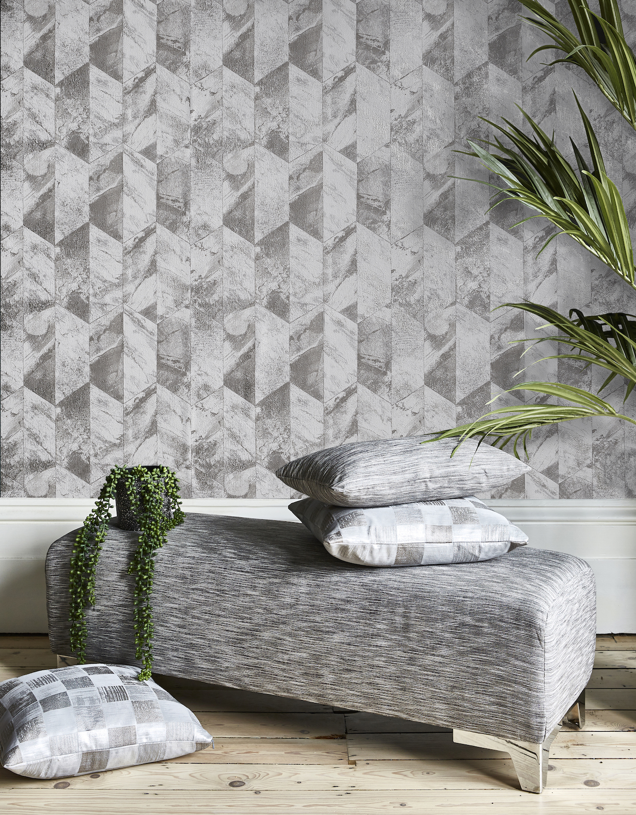 Tapet geometric gri – design modern pentru living