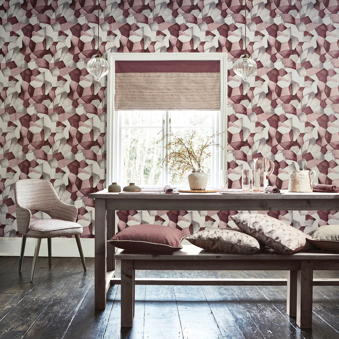 Tapet geometric roșu – accent decorativ modern