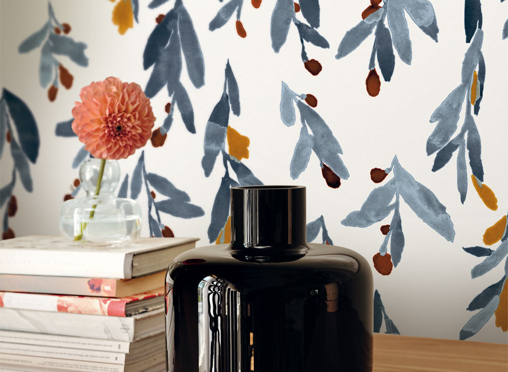 Tapet botanic alb – design luminos și natural pentru living