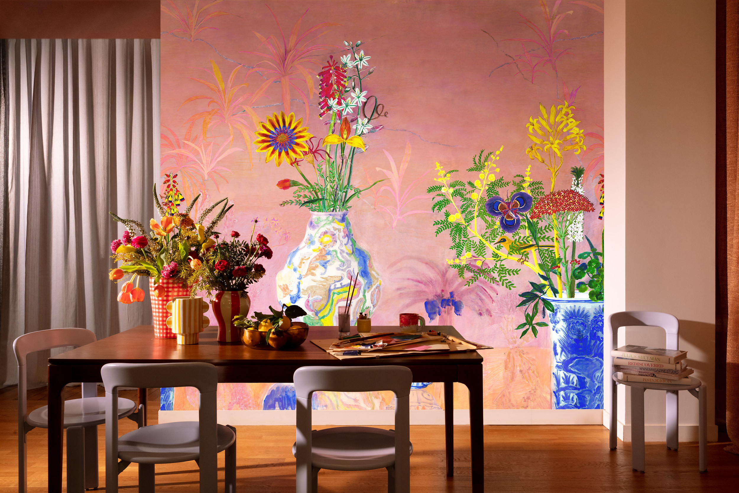 Tapet botanic tip pictură – design artistic natural pentru living