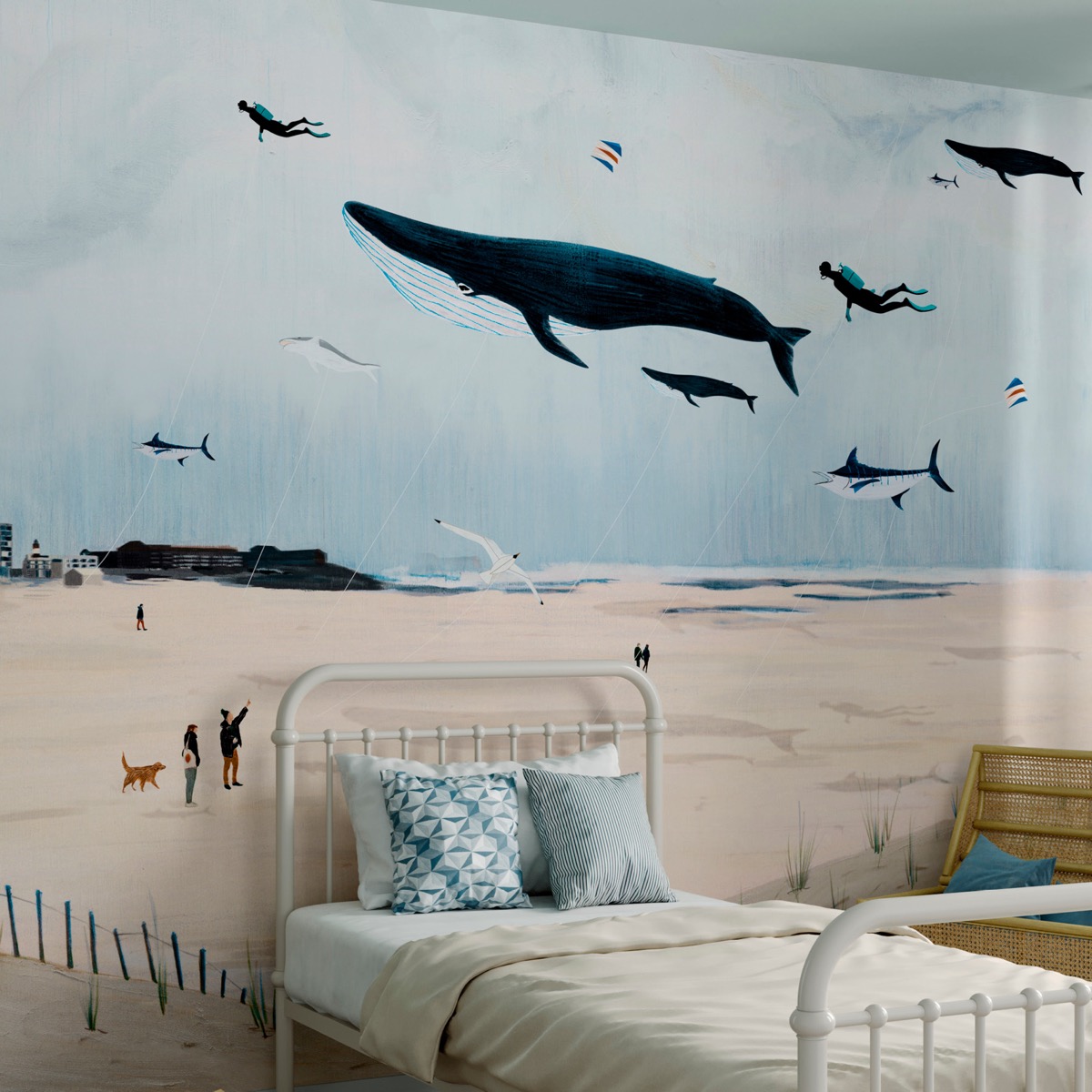 Tapet copii cu balene – temă oceanică jucăușă – Decora Design