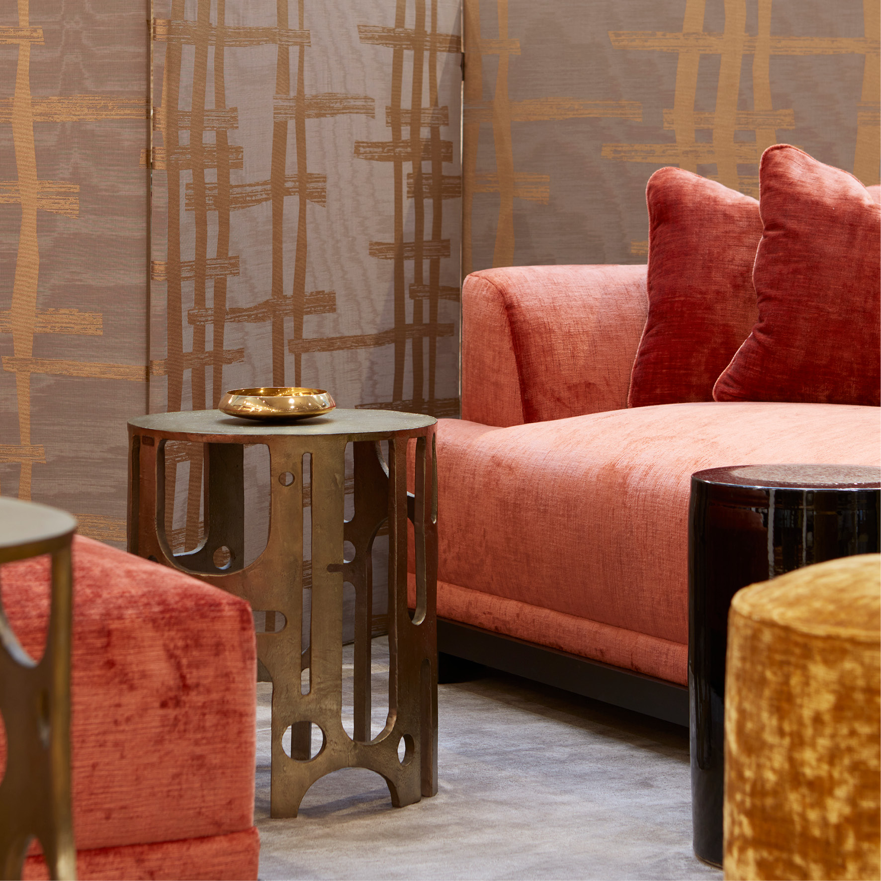 Tapițerie textilă portocalie pentru canapea living – Decora Design