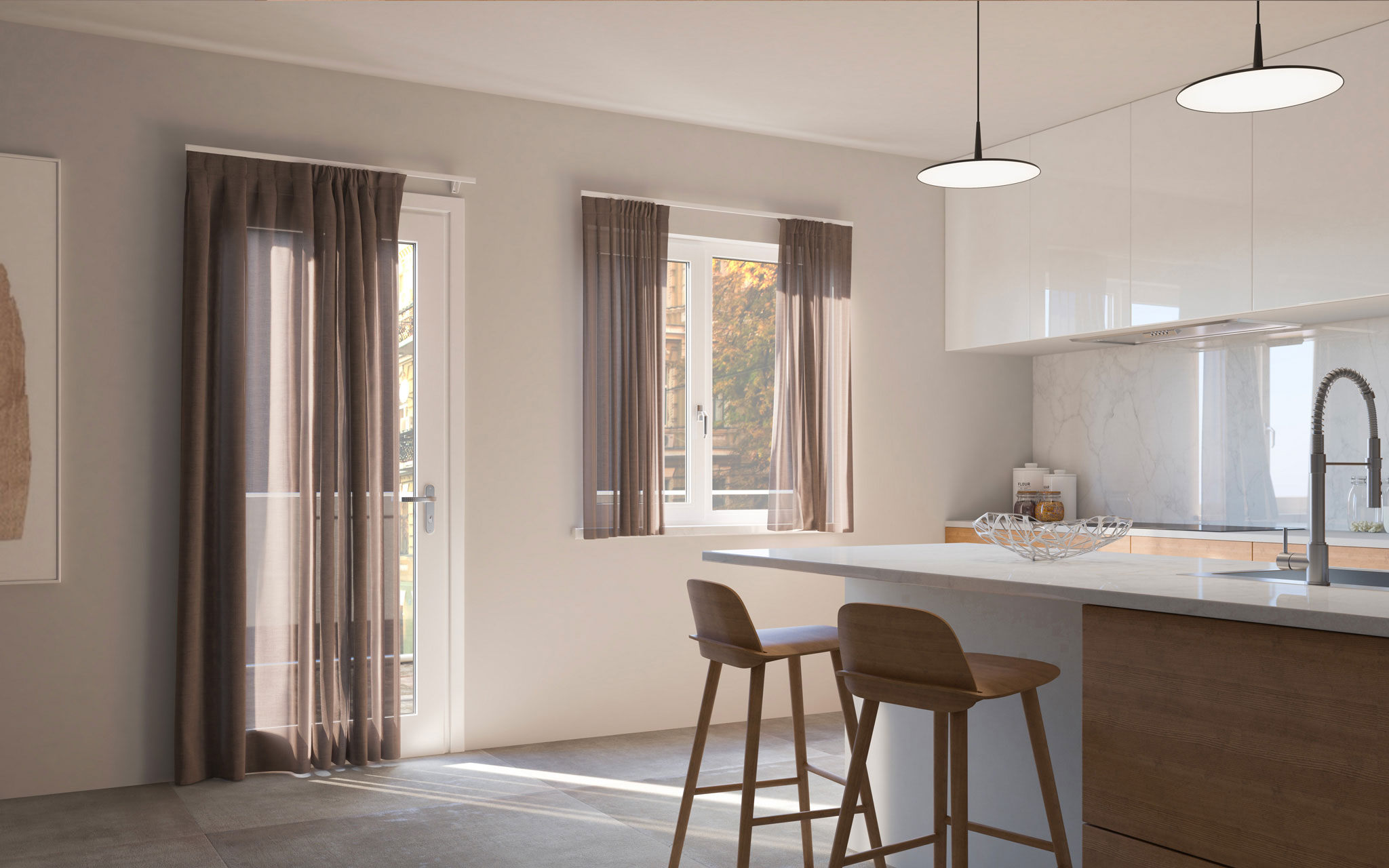 Perdele montate pe sisteme Mottura – design premium – Decora Design București