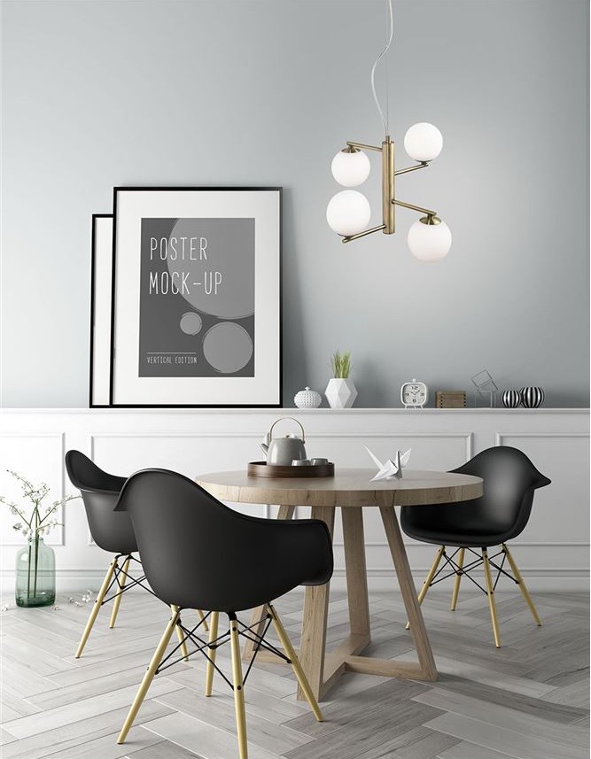 Lustră modernă suspendată cu globuri aurii pentru dining