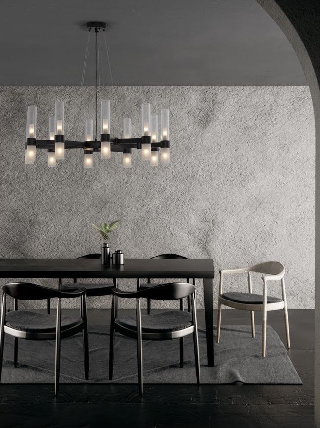 Lustră modernă suspendată neagră tip tub pentru masa de dining