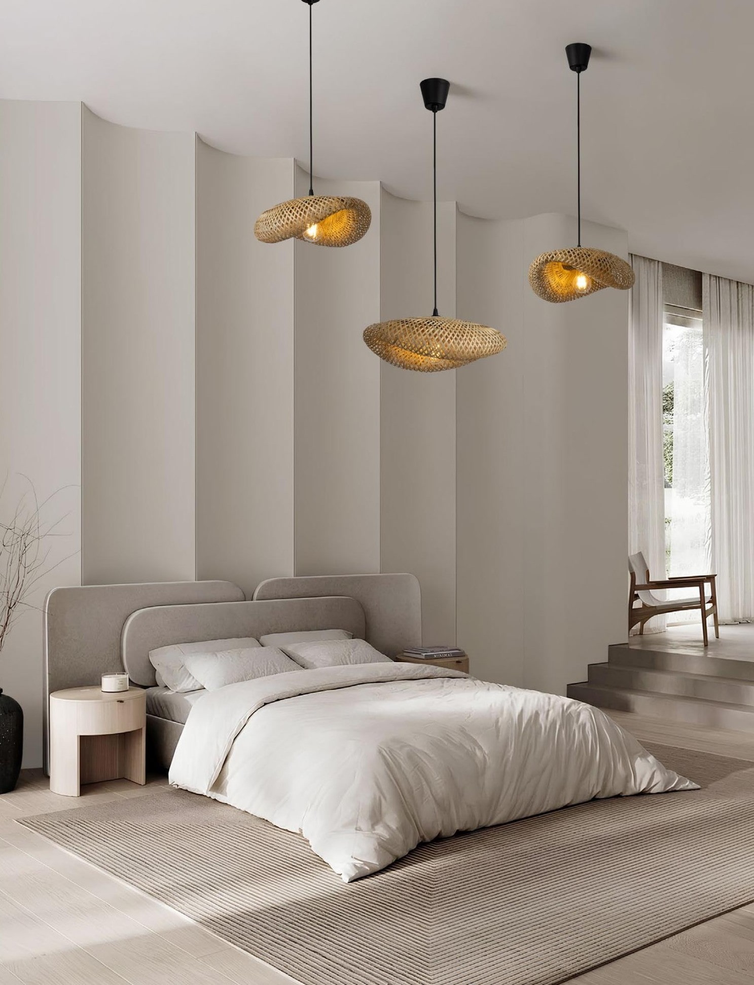 Lustră suspendată din bambus pentru dormitor